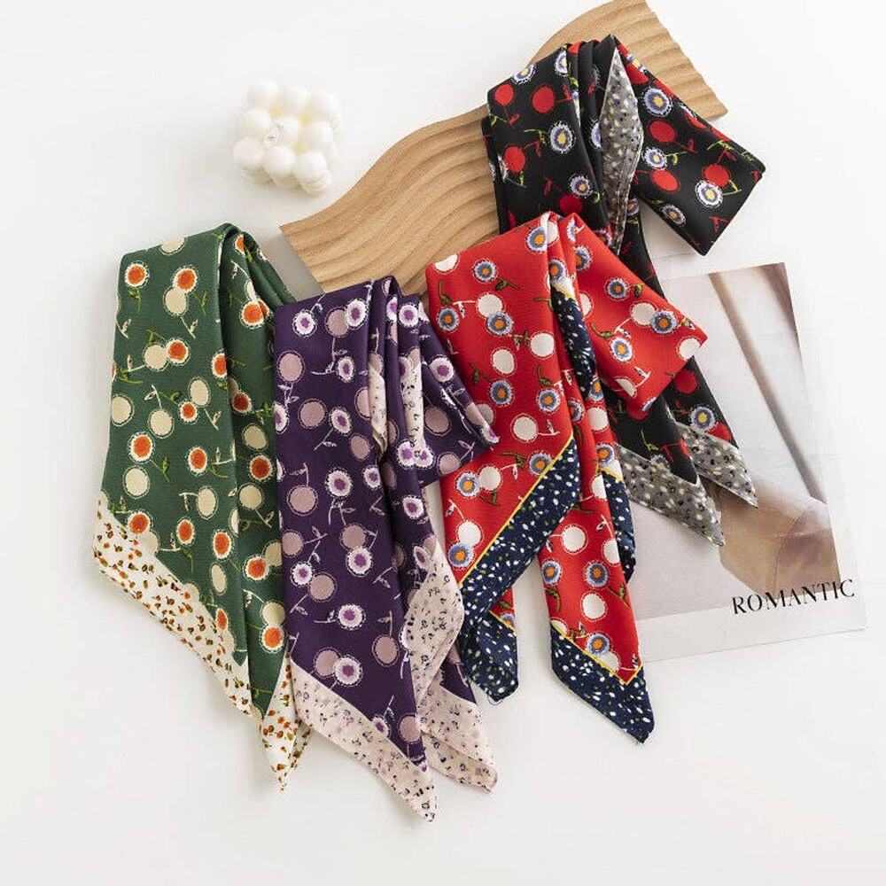 Red Dandelion Print Ruffle Scarf Head Wrap - Picture 5 of 5